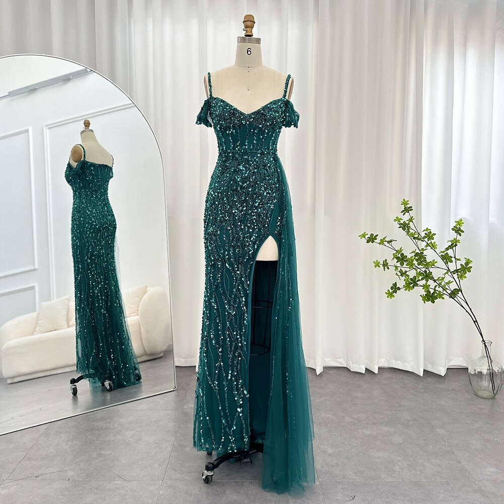 Dreamy Vow Luxury Emerald Green Mermaid Prom Dresses 2023 Spaghetti Straps Blue Pink Evening Dress for Women Wedding Party 170