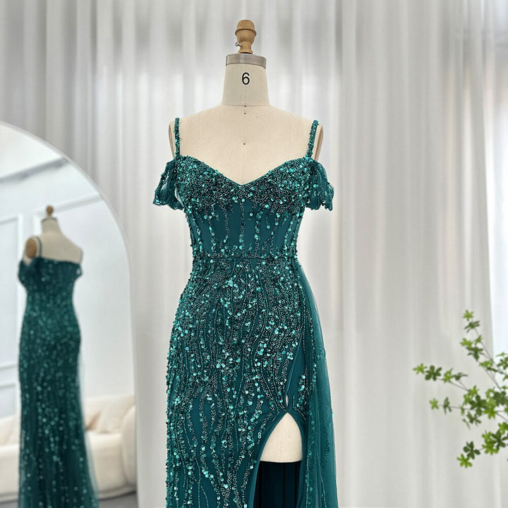Dreamy Vow Luxury Emerald Green Mermaid Prom Dresses 2023 Spaghetti Straps Blue Pink Evening Dress for Women Wedding Party 170