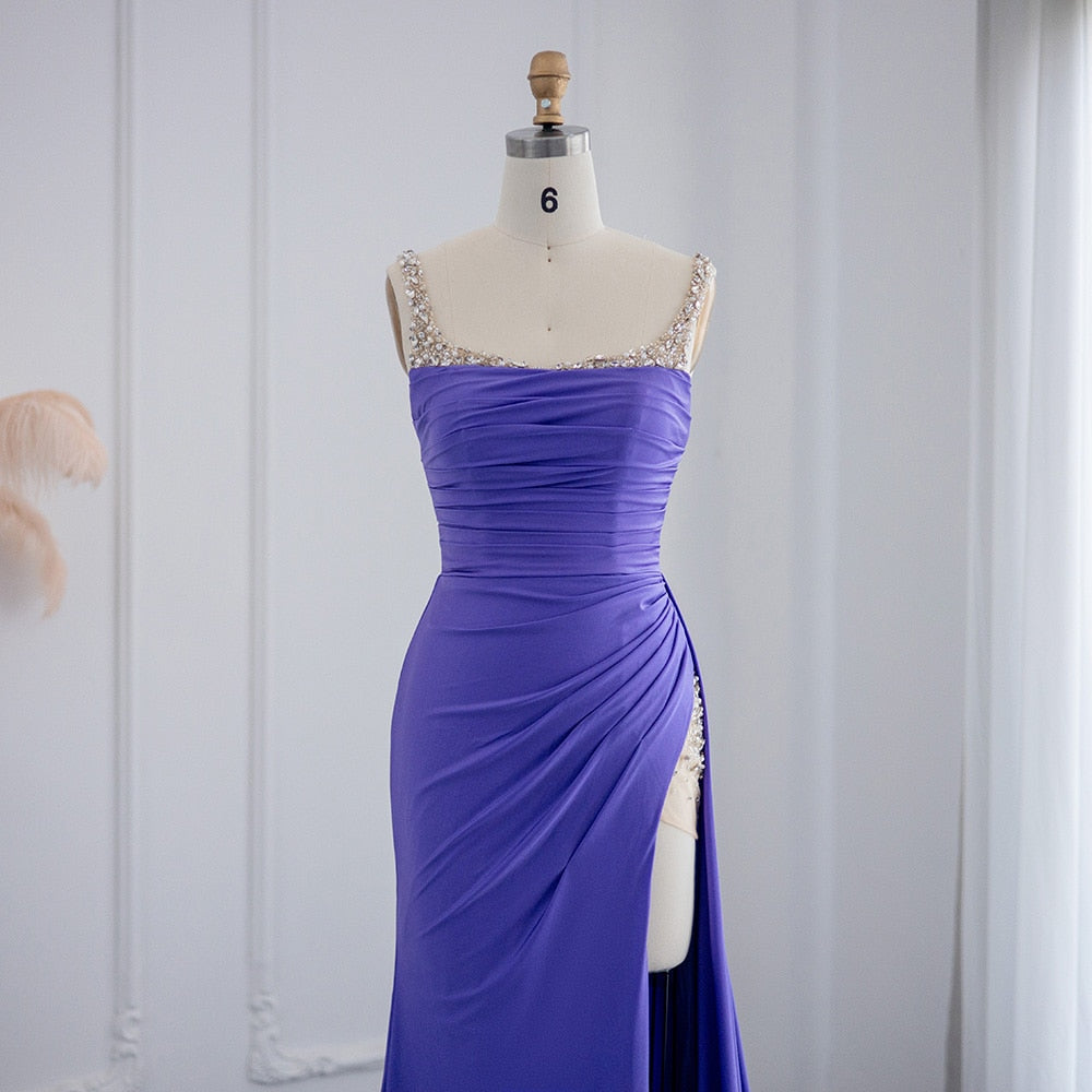 Dreamy Vow Purple High Slit Mermaid Evening Dress 2023 Dubai Luxury Long Party Dresses for Women Wedding Guest Formal Prom Gown