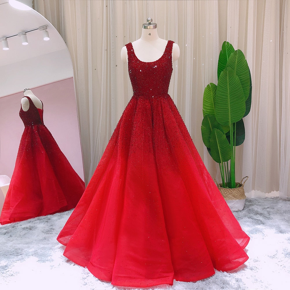 Dreamy Vow Sparkly Crystal Burgundy Ball Gown Evening Dresses Luxury Dubai Gold Formal Party Dress for Women Wedding Prom 208