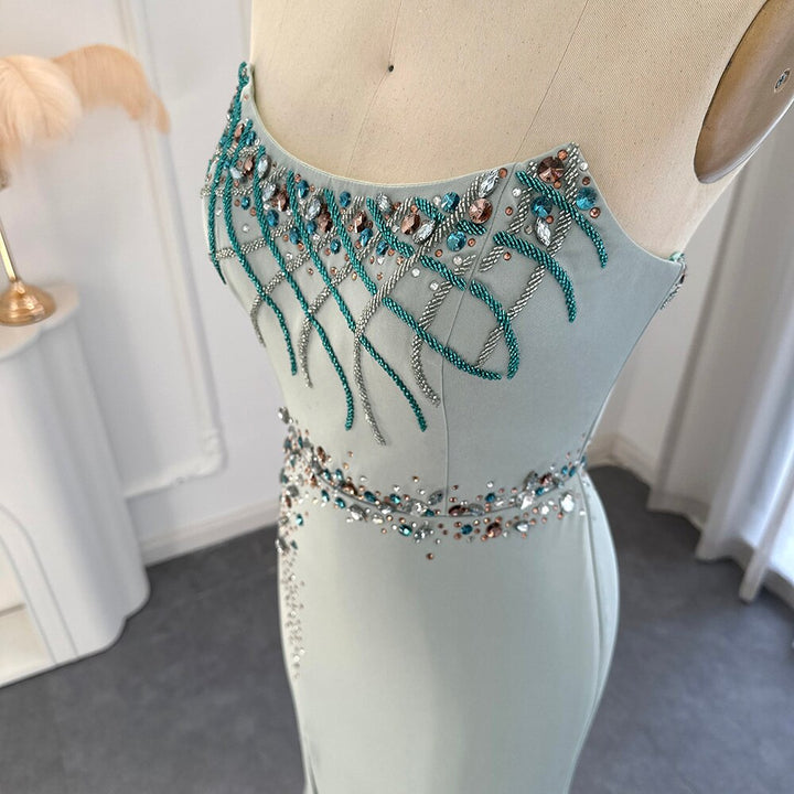 Dreamy Vow Turquoise Crystal Luxury Dubai Evening Dress for Women Wedding Party Elegant Long Mermaid Formal Prom Dresses 331